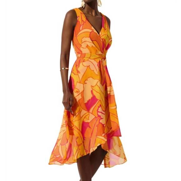 NEW JOSEPH RIBKOFF chiffon tropical print dress in orange - Picture 2 of 4